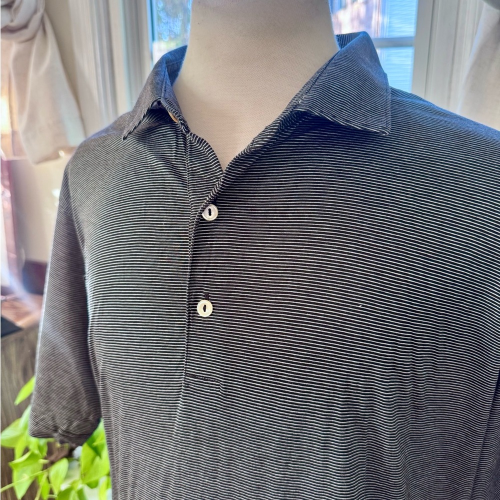 Peter Millar Black and White Striped Polo Shirt
